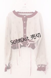 axes femme / ハート透かし編みニットカーディガン  アイボリー×ワイン O-25-11-11-2016-AX-TO-IG-OS