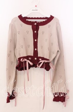 画像1: axes femme / ハート透かし編みニットカーディガン  アイボリー×ワイン O-25-11-11-2016-AX-TO-IG-OS