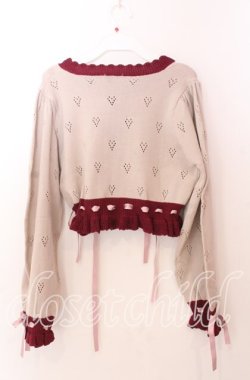 画像4: axes femme / ハート透かし編みニットカーディガン  アイボリー×ワイン O-25-11-11-2016-AX-TO-IG-OS