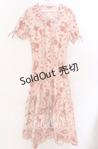 PINK HOUSE / ハートローズ柄半袖ワンピース  ピンク O-25-11-11-2018-LO-OP-IG-OS