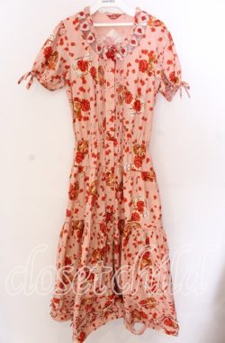 画像1: PINK HOUSE / ハートローズ柄半袖ワンピース  ピンク O-25-11-11-2018-LO-OP-IG-OS