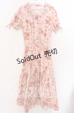 画像1: PINK HOUSE / ハートローズ柄半袖ワンピース  ピンク O-25-11-11-2018-LO-OP-IG-OS