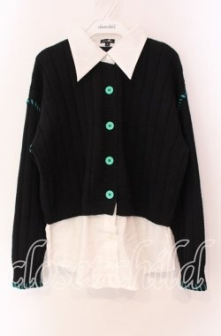 画像1: NieR Clothing / フェイクレイヤードニットカーディガン  ブラック×ホワイト O-25-11-11-020-PU-TO-IG-OS