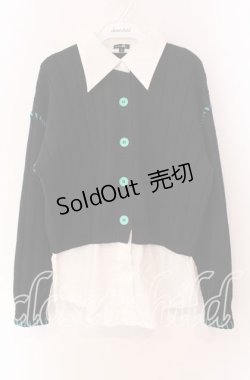 画像1: NieR Clothing / フェイクレイヤードニットカーディガン  ブラック×ホワイト O-25-11-11-020-PU-TO-IG-ZT342