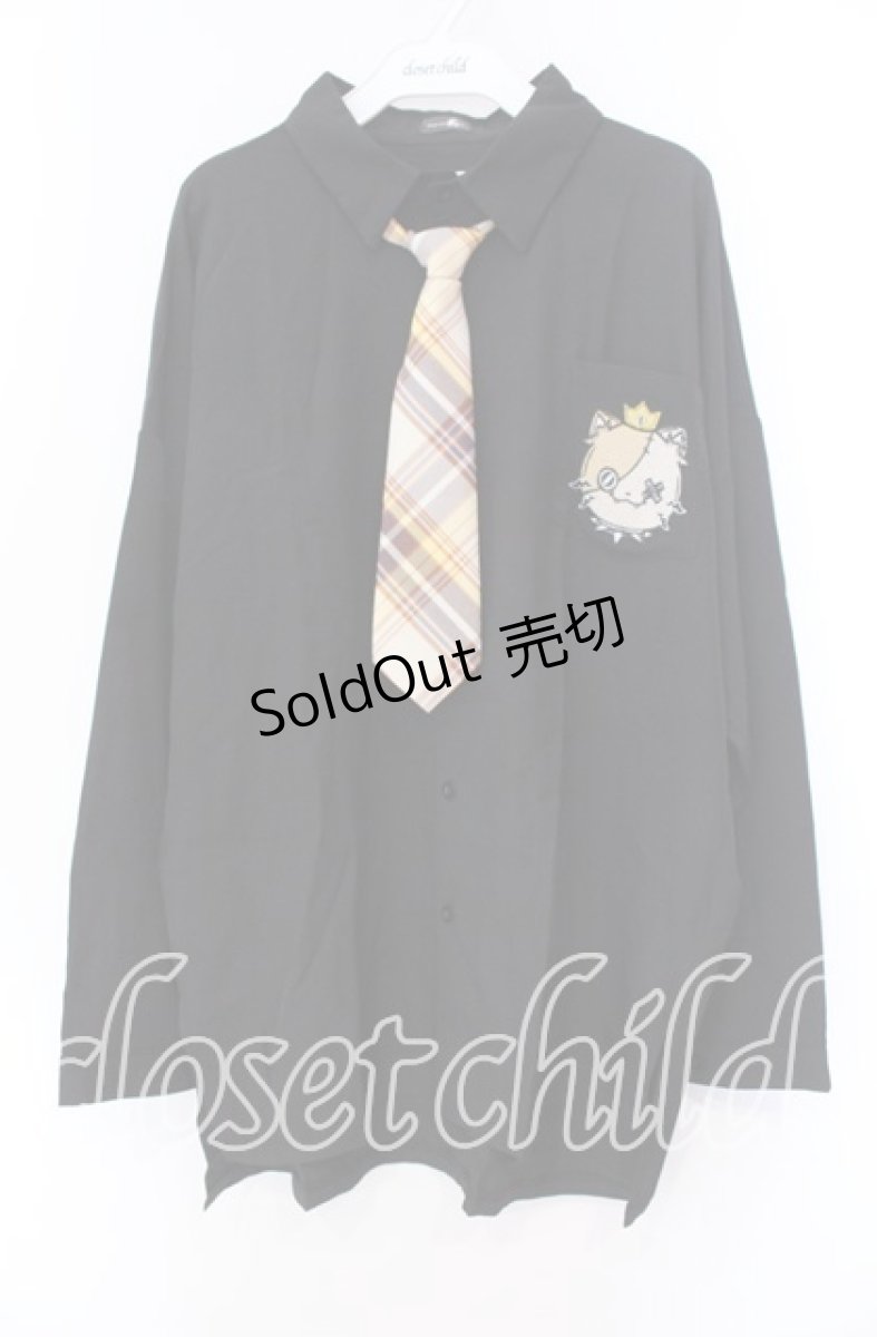 画像1: 【SALE】NieR CLOTHING / ミケ刺繍入りロングシャツ【ワンタッチネクタイ付き】  ブラック×ベージュ O-25-11-11-021-PU-BL-IG-ZT266 (1)