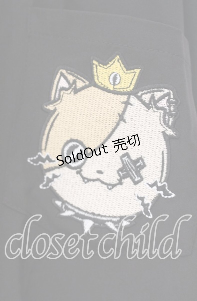 画像2: 【SALE】NieR CLOTHING / ミケ刺繍入りロングシャツ【ワンタッチネクタイ付き】  ブラック×ベージュ O-25-11-11-021-PU-BL-IG-ZT266 (2)