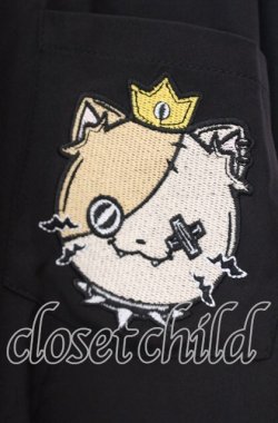 画像2: NieR Clothing / ミケ刺繍入りロングシャツ【ワンタッチネクタイ付き】  ブラック×ベージュ O-25-11-11-021-PU-BL-IG-OS