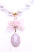 Haku Healing / カメオとリボンのビーズネックレス  ラベンダー×ピンク×シロ O-25-11-12-068-LO-AC-IG-OS