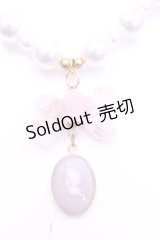 Haku Healing / カメオとリボンのビーズネックレス  ラベンダー×ピンク×シロ O-25-11-12-068-LO-AC-IG-OS