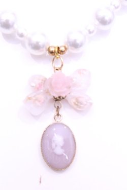 画像1: Haku Healing / カメオとリボンのビーズネックレス  ラベンダー×ピンク×シロ O-25-11-12-068-LO-AC-IG-OS