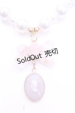 画像1: Haku Healing / カメオとリボンのビーズネックレス  ラベンダー×ピンク×シロ O-25-11-12-068-LO-AC-IG-OS