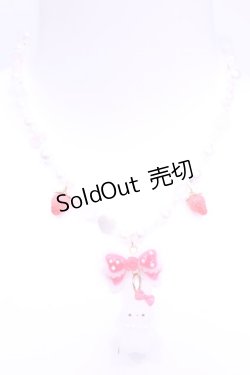 画像2: Haku Healing / うさぎとリボンのビーズネックレス  シロ×アカ O-25-11-12-070-LO-AC-IG-OS