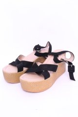 NieR Clothing / ウェッジソールサンダル【身長約8cmUP】 38 ブラウン×ブラック O-25-11-12-003-PU-SH-IG-ZT88