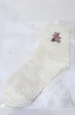 画像1: m petit by misako / TTAMCSリボンクマ　クルーソックス  アイボリー O-25-11-12-1011-LO-ZA-OW-OS