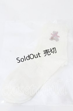 画像1: m petit by misako / TTAMCSリボンクマ　クルーソックス  アイボリー O-25-11-12-1011-LO-ZA-OW-OS