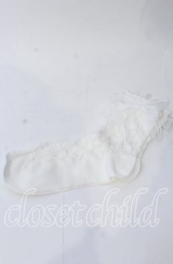 画像1: m petit by misako / リボン付き透かしリボン柄クルーソックス  シロ O-25-11-12-1013-LO-ZA-OW-OS