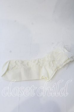 画像1: m petit by misako / リボン付き透かしリボン柄クルーソックス  アイボリー O-25-11-12-1014-LO-ZA-OW-OS