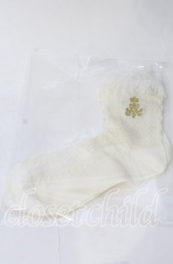 画像1: m petit by misako / ロゴ刺繍＆フリルクルーソックス  アイボリー O-25-11-12-1021-LO-ZA-OW-OS