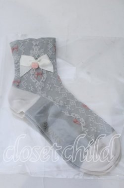 画像1: m petit by misako / プチバラ＆リボン付きクルーソックス  グレー O-25-11-12-1025-LO-ZA-OW-OS