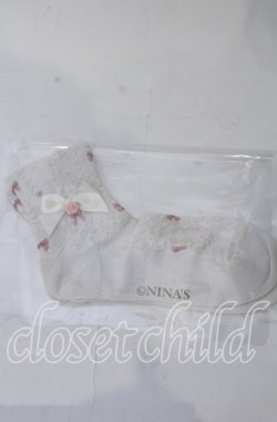 画像1: m petit by misako / プチバラ＆リボン付きクルーソックス  シロ O-25-11-12-1026-LO-ZA-OW-OS