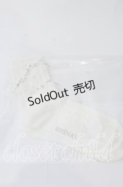 画像1: m petit by misako / ロゴリボンクルーソックス  アイボリー O-25-11-12-1027-LO-ZA-OW-OS