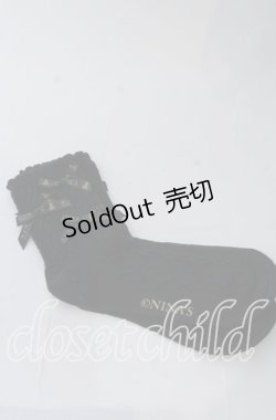 画像1: m petit by misako / ロゴリボンクルーソックス  クロ O-25-11-12-1029-LO-ZA-OW-OS