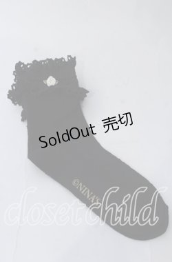 画像1: m petit by misako / プチバラ付きクルーソックス  クロ O-25-11-12-1032-LO-ZA-OW-OS