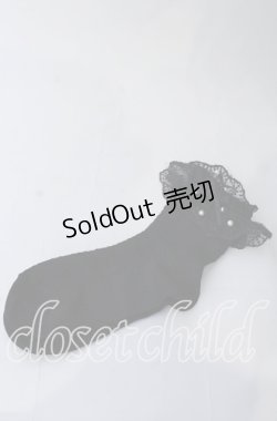 画像1: m petit by misako / 縦レース柄レース＆フェイクパール付きクルーソックス  クロ O-25-11-12-1034-LO-ZA-OW-OS