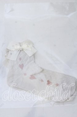 画像1: m petit by misako / ハートレース柄リボン付きクルーソックス  アイボリー O-25-11-12-1005-LO-ZA-OW-OS