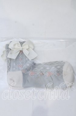 画像1: m petit by misako / ハートレース柄リボン付きクルーソックス  グレー O-25-11-12-1006-LO-ZA-OW-OS