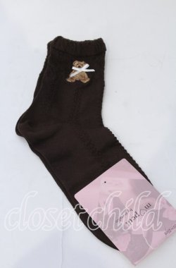 画像1: m petit by misako / TTAMCSリボンクマ　クルーソックス  ブラウン O-25-11-12-1009-LO-ZA-OW-OS