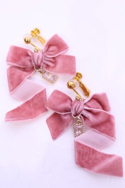 画像1: LOTUS ribbon / イヤリング  ピンクベロア O-25-11-12-016-EL-AC-IG-OS