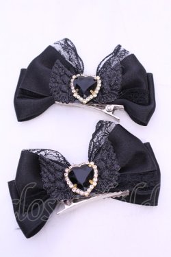 画像1: ちょらび工房 / ハートビジューリボンクリップ  クロ O-25-11-12-032-LO-AC-IG-OS