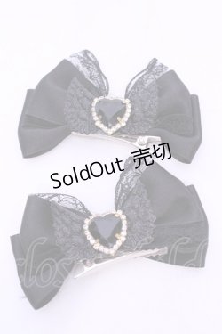 画像1: ちょらび工房 / ハートビジューリボンクリップ  クロ O-25-11-12-032-LO-AC-IG-OS