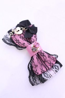 画像1: REILA heart pink ring / レースグログランリボンのクリップ  ピンク×クロ O-25-11-12-033-LO-AC-IG-OS
