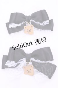 とこまぼ / くまさんチャームのリボンクリップ  クロ×シロ O-25-11-12-041-LO-AC-IG-OS