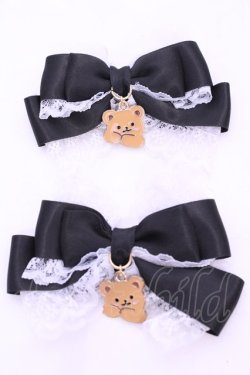 画像1: とこまぼ / くまさんチャームのリボンクリップ  クロ×シロ O-25-11-12-041-LO-AC-IG-OS