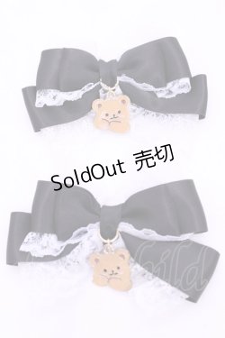 画像1: とこまぼ / くまさんチャームのリボンクリップ  クロ×シロ O-25-11-12-041-LO-AC-IG-OS