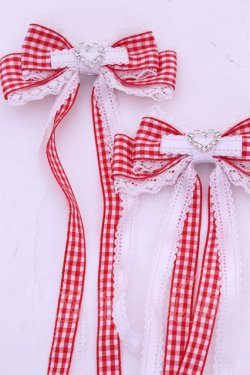 画像2: Amalia / ギンガムチェックスカラップサテンレースハートバックル リボンクリップ  アカ O-25-11-12-042-LO-AC-IG-OS