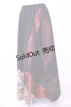 画像1: Qutie Frash / 和柄Aラインロングスカート  レッド×ブラック O-25-11-13-024-QU-SK-OW-OS