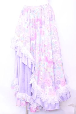 画像1: Qutie Frash / 和柄レースロングスカート  ピンク O-25-11-13-028-QU-SK-OW-OS