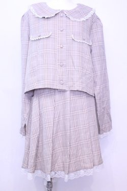 画像1: DearMyLoveRose / 丸襟レースセーラーセットアップ 3L ラテチェック O-25-11-13-029-EL-OP-OW-OS