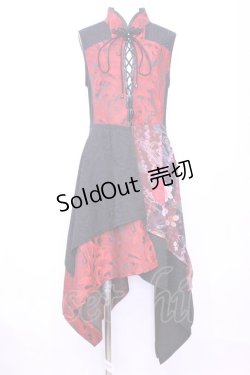 画像1: Qutie Frash / チャイナアシメワンピ  レッド×ブラック O-25-11-13-020-QU-OP-OW-OS