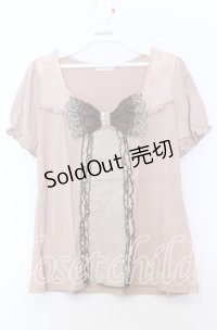 axes femme / BIGリボンパフスリーブトップス  ピンクベージュ O-25-11-14-031-AX-TO-IG-OS