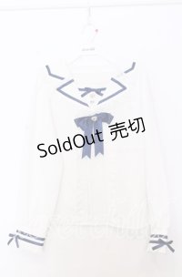 DearMyLove / 推しリボンテーラードセーラー襟ブラウス M シロ×ネイビー O-25-11-14-042-EL-BL-OW-OS