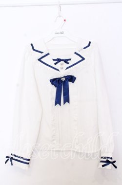 画像1: DearMyLove / 推しリボンテーラードセーラー襟ブラウス M シロ×ネイビー O-25-11-14-042-EL-BL-OW-OS