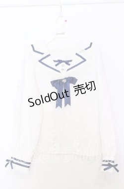 画像1: DearMyLove / 推しリボンテーラードセーラー襟ブラウス M シロ×ネイビー O-25-11-14-042-EL-BL-OW-OS