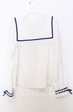 画像2: DearMyLove / 推しリボンテーラードセーラー襟ブラウス M シロ×ネイビー O-25-11-14-042-EL-BL-OW-OS