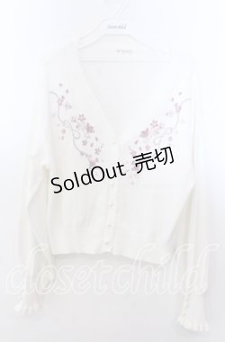 画像1: axes femme / SAKURA刺繍ショートカーディガン F シロ O-25-11-14-054-AX-TO-OW-OS