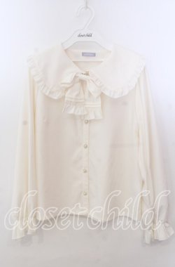 画像1: axes femme POETIQUE / ピンタックリボン丸襟ブラウス キナリ M O-25-11-14-056-AX-BL-OW-OS